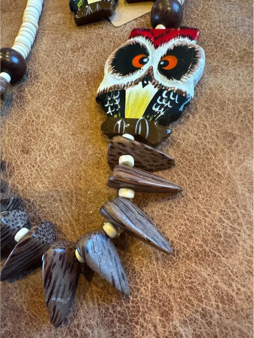 R253 Hand-Painted Owl Boho Statement Set(Necklace+Earrings) Lightweight R0000253